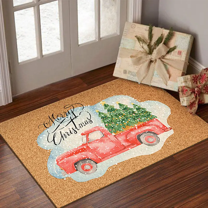 

Xmas 2023 Carpet Christmas Tree Gift Little Truck Floor Rug Holiday Party Home Decorative Carpet Porch Entry Shoes Off Foot Mat