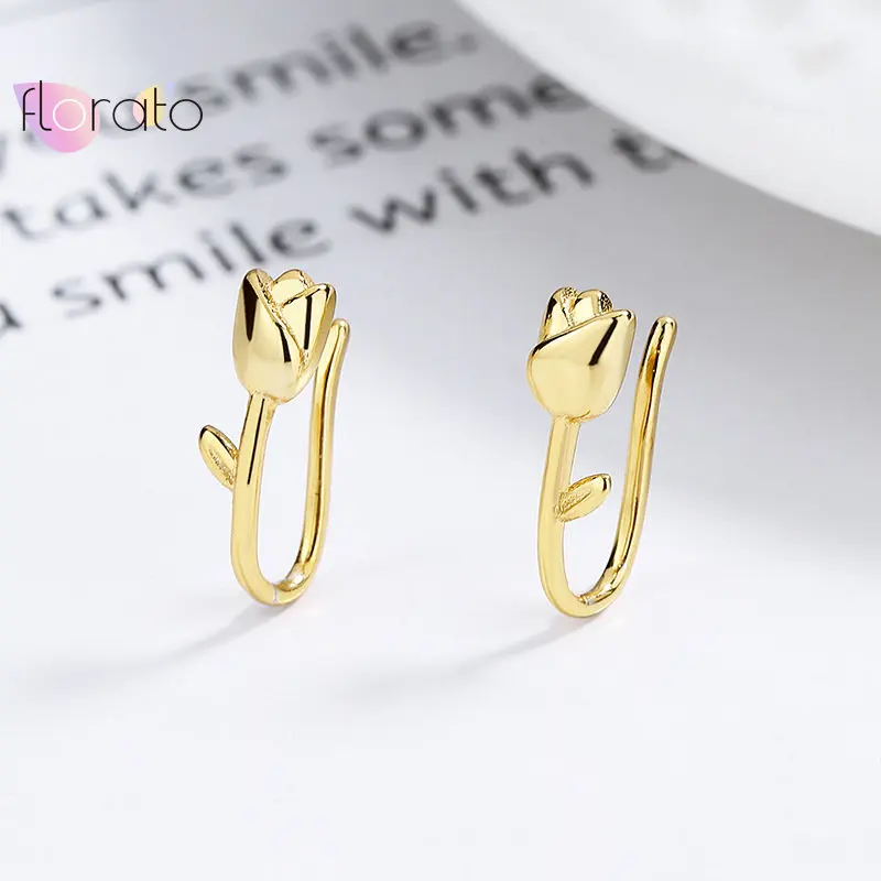 

925 Silver Ear Needle Exquisite Tulip Stud Earrings for Women Temperament Flowers Earring French Retro Romantic Wedding Jewelry