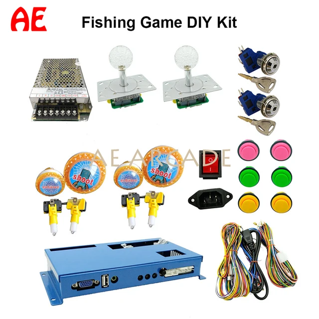 2 Players Fishing Hunter Game DIY Kit 28 in 1 Arcade Motherboard Casino Gambling Slot Machine Cable Wire Button Joystick Power 1