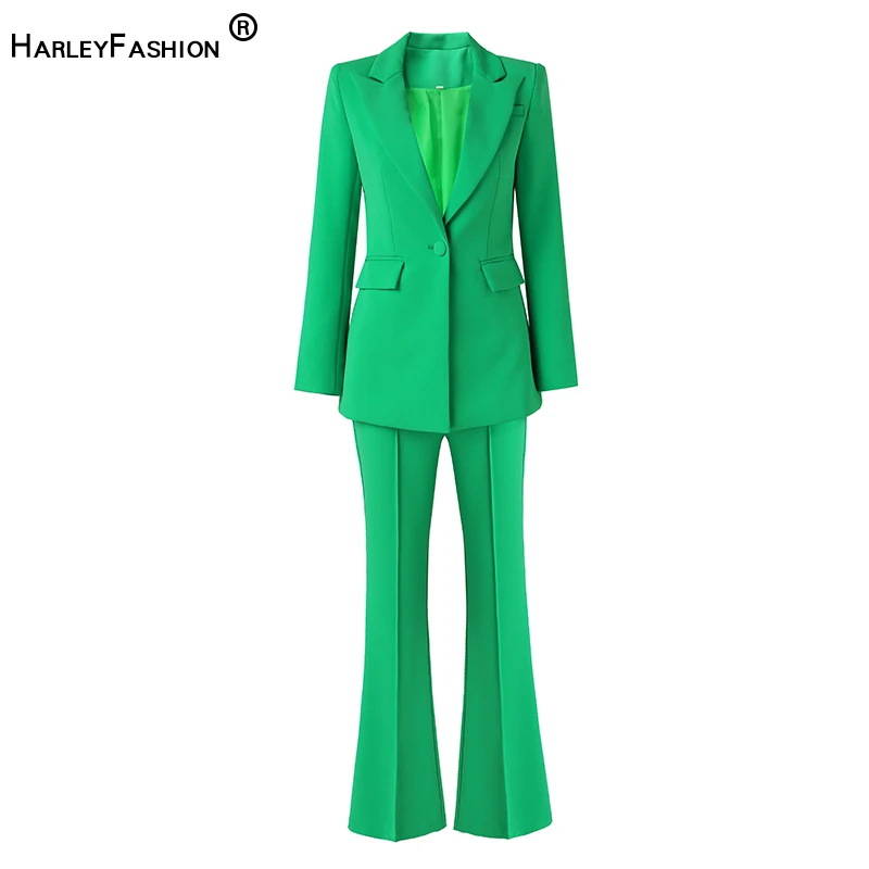 Plain Candy Color Women Green 2 Piece Matching Pants Set High Street Design Fashional Loose Style