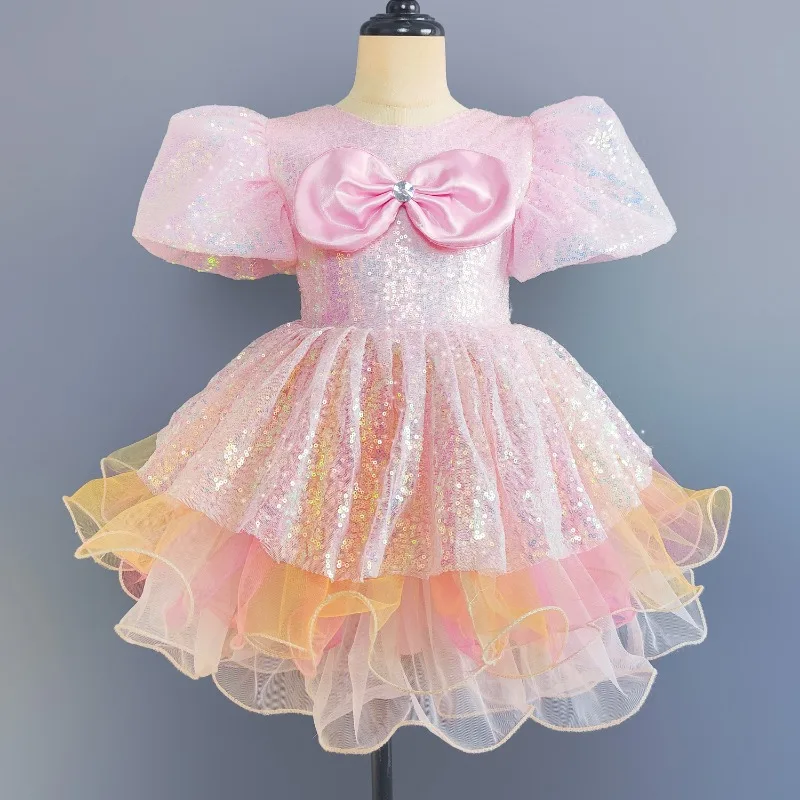 Детское платье-пачка с блестками и цветочным принтом