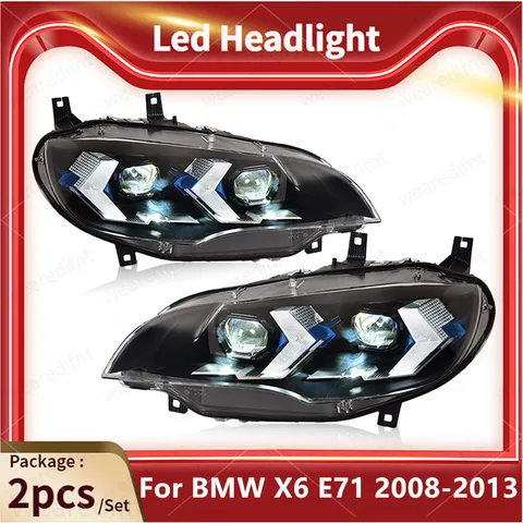 Автомобильные передние фары для BMW X6 E71, светодиодные фары 2008-2013, обновление, 2024, Стайлинг, светодиодные DRL, указатель поворота, фара в сборе