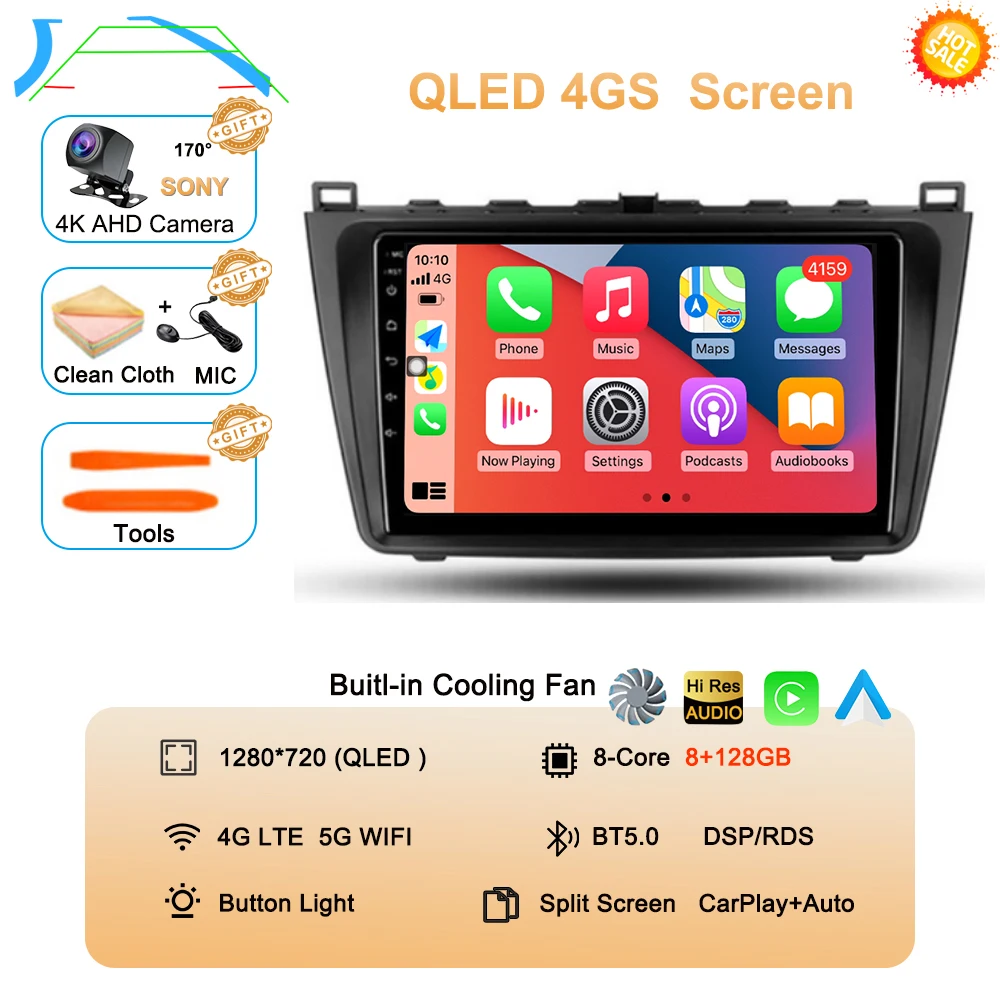 

Автомагнитола Android 16 с беспроводным CarPlay для Mazda 6 GH 2007-2012, мультимедийный видеоплеер, 4G, Wi-Fi, GPS, камера 360°, навигация