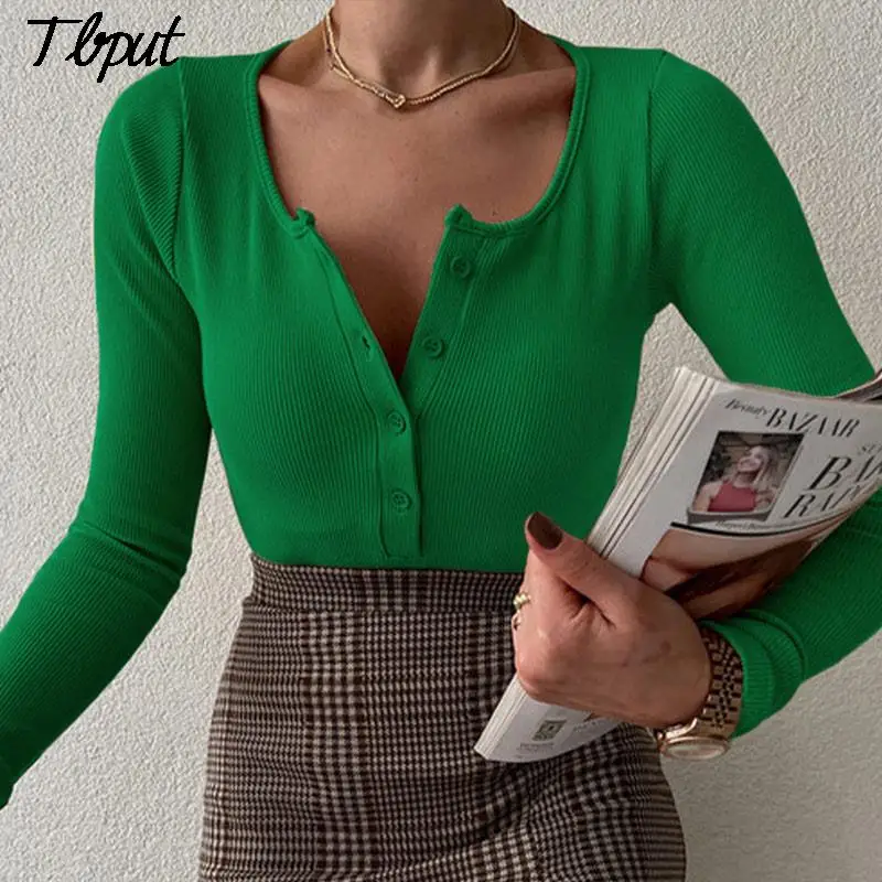 

Женский трикотажный пуловер с круглым вырезом, тонкая однотонная нижняя рубашка, Женский Повседневный облегающий Топ с длинным рукавом, фу...