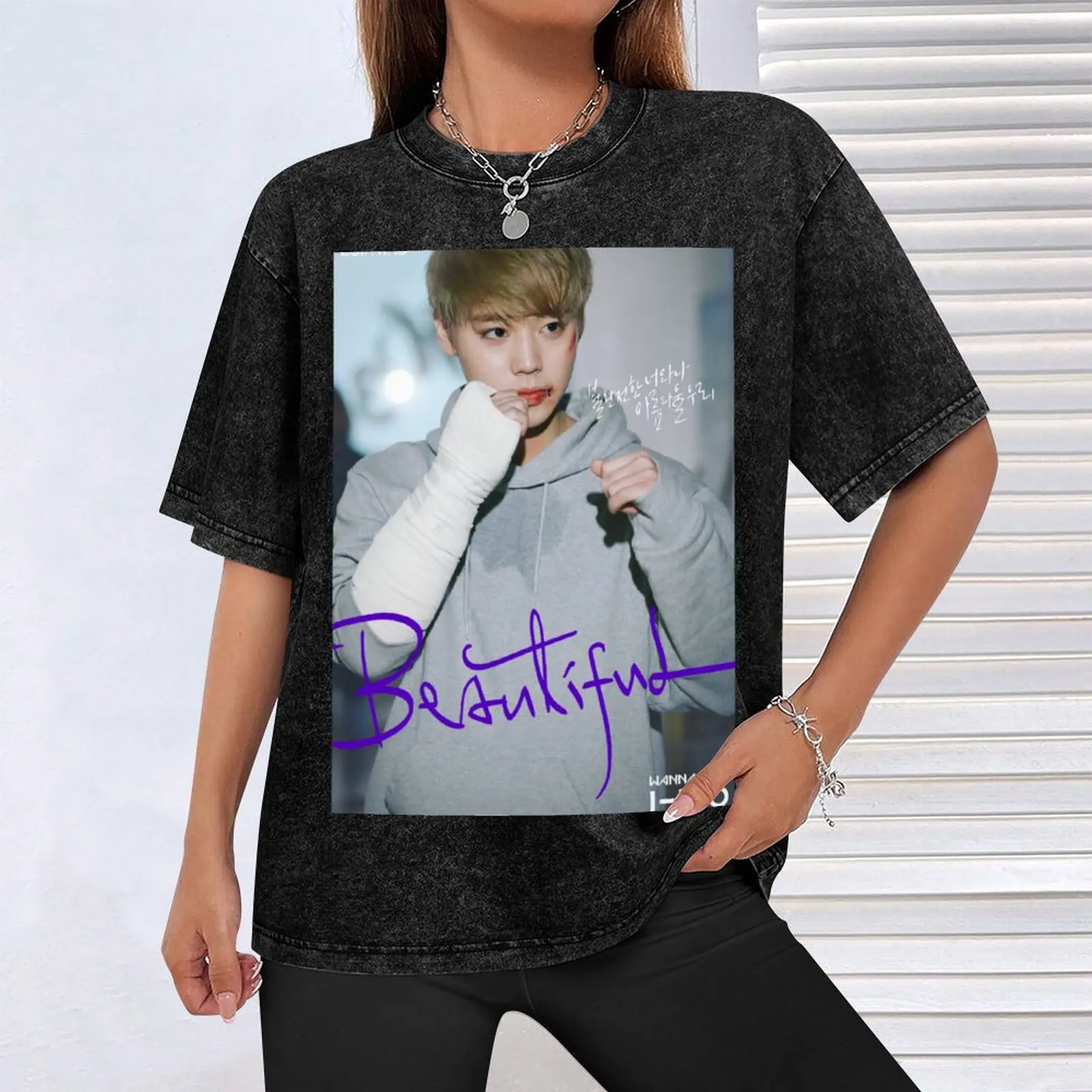 Фото Футболка WANNA ONE BEAUTIFUL PARK JIHOON, повседневный легкий летний топ с короткими рукавами №4