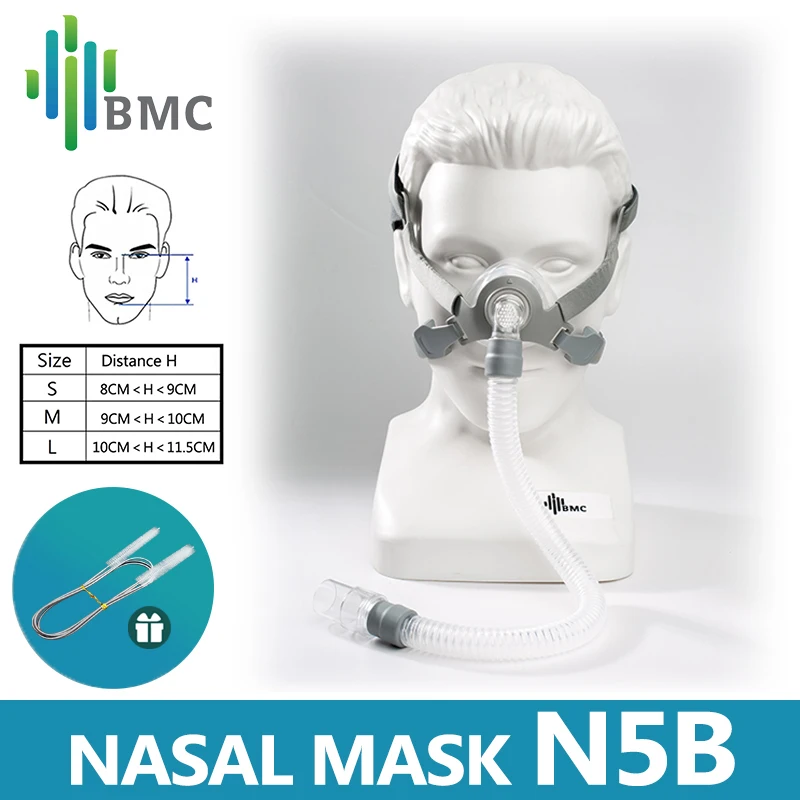 BMC Auto CPAP Nasal Mask Silicone Respirator 3 Size Cushion With Adjustable Headgear Strap Headband For Sleep Apnea Anti Snoring
