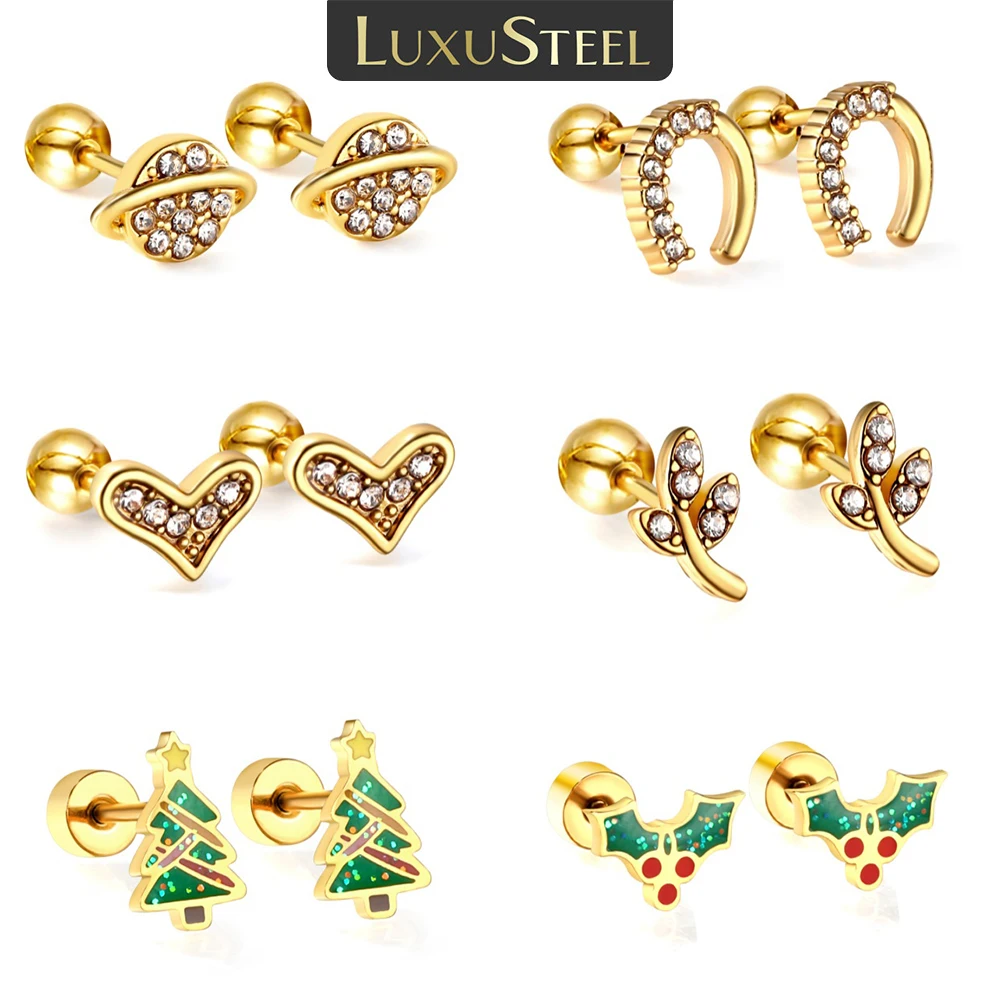 LUXUSTEEL золотой кубический цирконий в форме сердца женские серьги-кольца серьги из