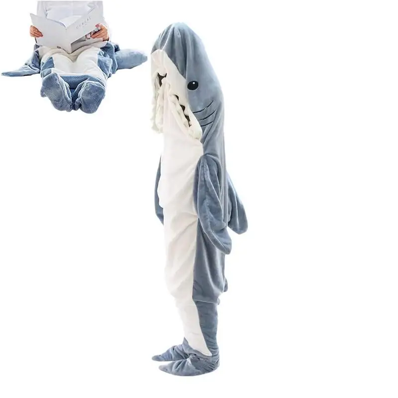 

Kids Adults Shark Blanket Soft Flannel Warm Onesie Blanket Travel Sleeping Bag Christmas Birthday Shark-themed Party Gift