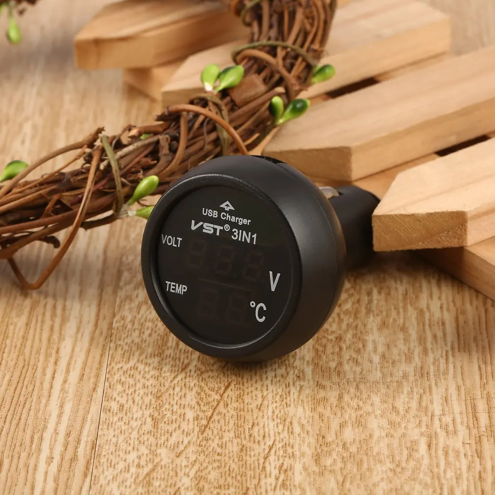 3 в 1 Автомобильное зарядное светодиодный с ЖК-дисплеем 12 В/24 В |