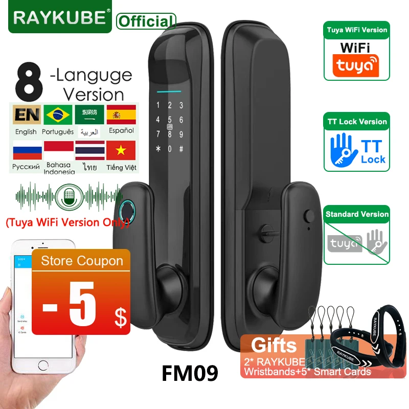 2023 Новый RAYKUBE FM09 Tuya Wifi умный дверной замок TT замок отпечатков пальцев автоматический электронный биометрический замок для умного дома