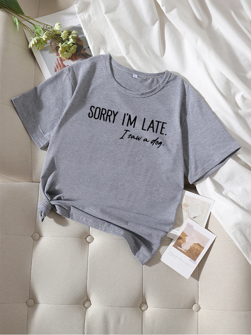 

Sorry I M Late Top Women Tops Aesthetic Short Sleeve Tees Fairy Grunge Y2k Clothes Ami Tom Holland Oversize T-shirt Pieces of