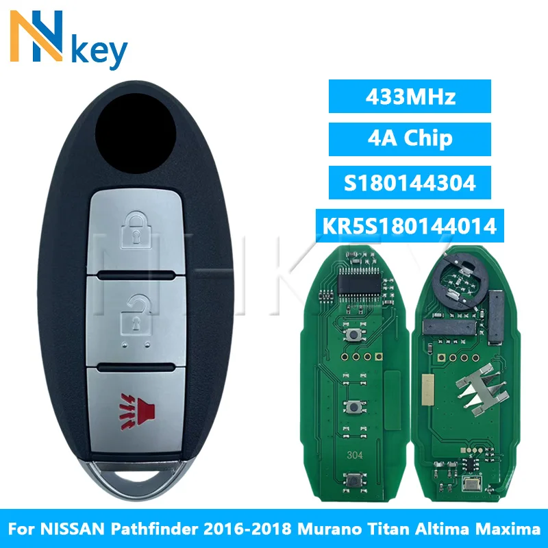 Фото NHKEY S180144304 KR5S180144014 для NISSAN Pathfinder 2016-2018 Murano Titan Altima Maxima умный автомобильный дистанционный ключ 4A чип 433 МГц №1