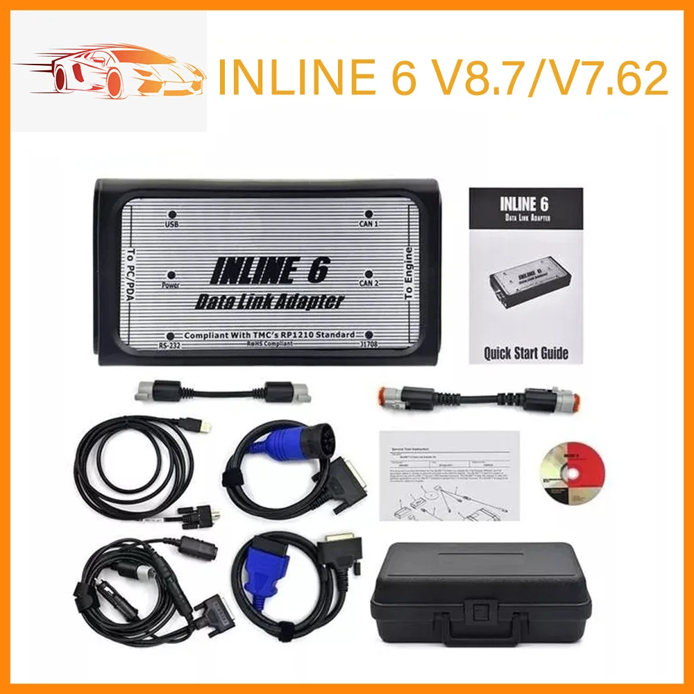 

INLINE 6 V8.7 V7.62 Heavy Duty Data Link Adapter Full Set INLINE Heavy Duty Truck Diagnostic Tool Interface Via OBDII/OBD2