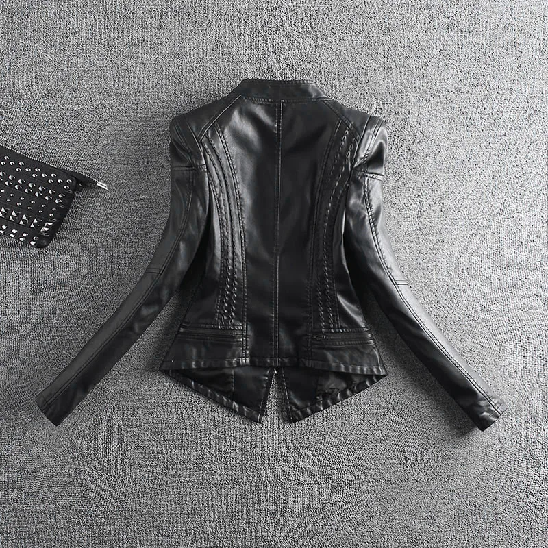 2022 New Fashion Black Motorcycle Leather Jacket Women Rivet Zippers Biker Leather Coat Female Outerwear M-4XL enlarge