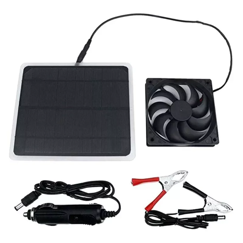 

2023New Solar Powered Fan Ventilator For Dog Greenhouse Chicken House Energy-saving Battery Clamp
