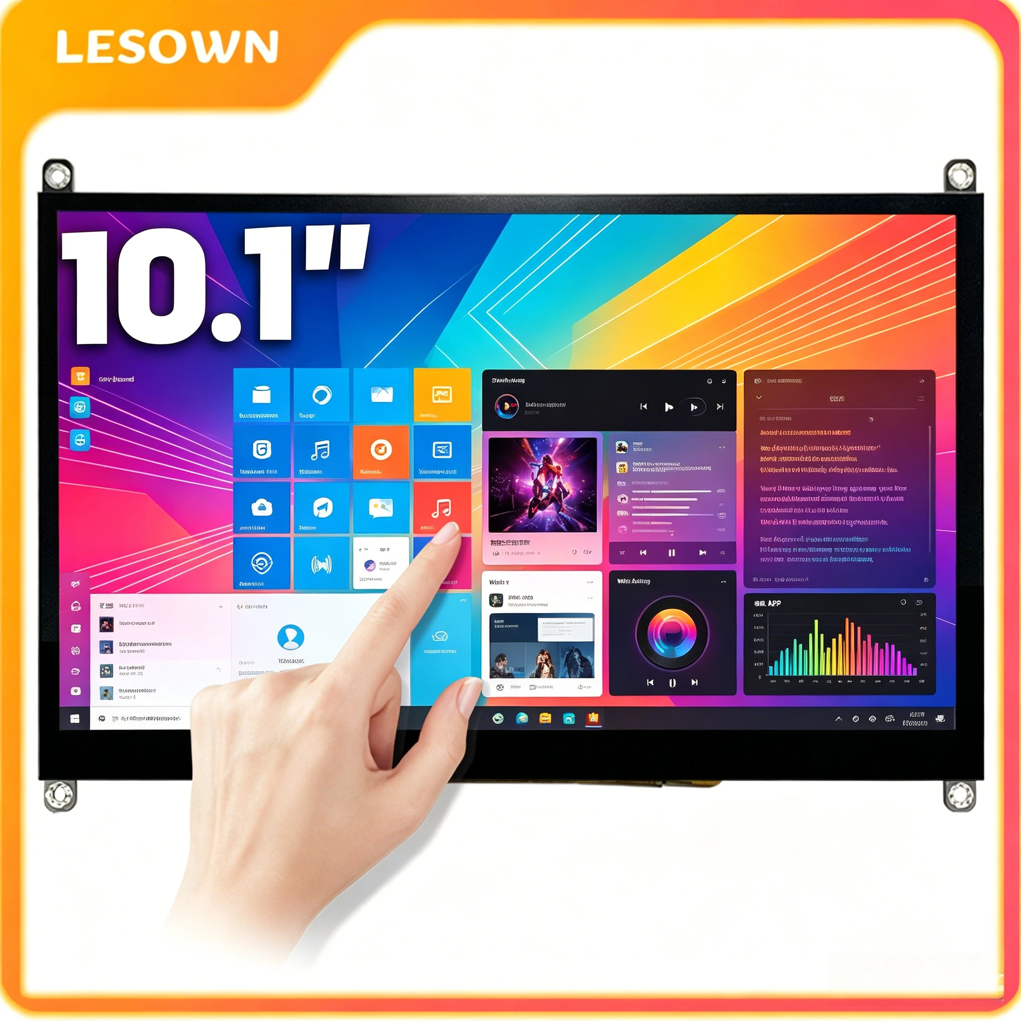 Фото LESOWN DIY Микрокомпьютерный сенсорный монитор 10.1 дюйма 1024x600 с полным углом обзора и встроенными динамиками для Banana Pi Tinkerboard №1