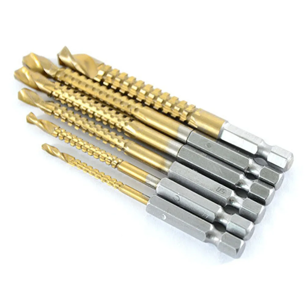 

Hex Shank Drill Bits High Speed Steel Titanium Plated for Durability Fine Grinding Blades Good Chip Removal 6pcs Set