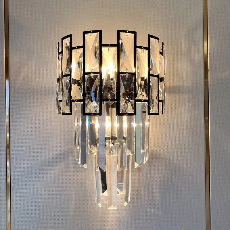 Postmodern Minimalist Crystal Led Wall Lamp For Bedroom Living Room Bedside Lights Home Decoration Iron Art Bathroom Fixtures