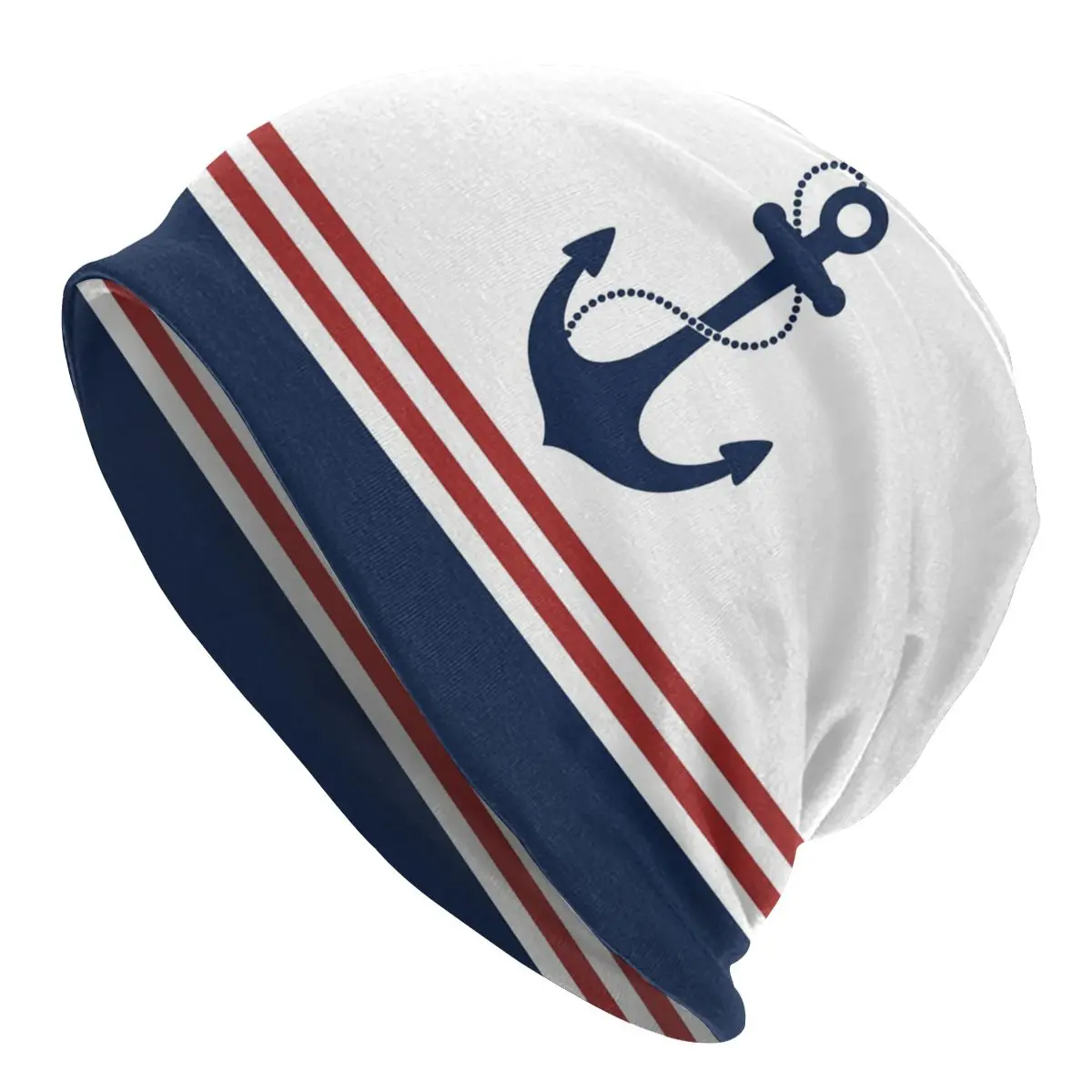 

Nautical Navy Blue Stripes Anchor Bonnet Hats Knit Hat Autumn Winter Outdoor Navigation Skullies Beanies Hats Dual-use Caps