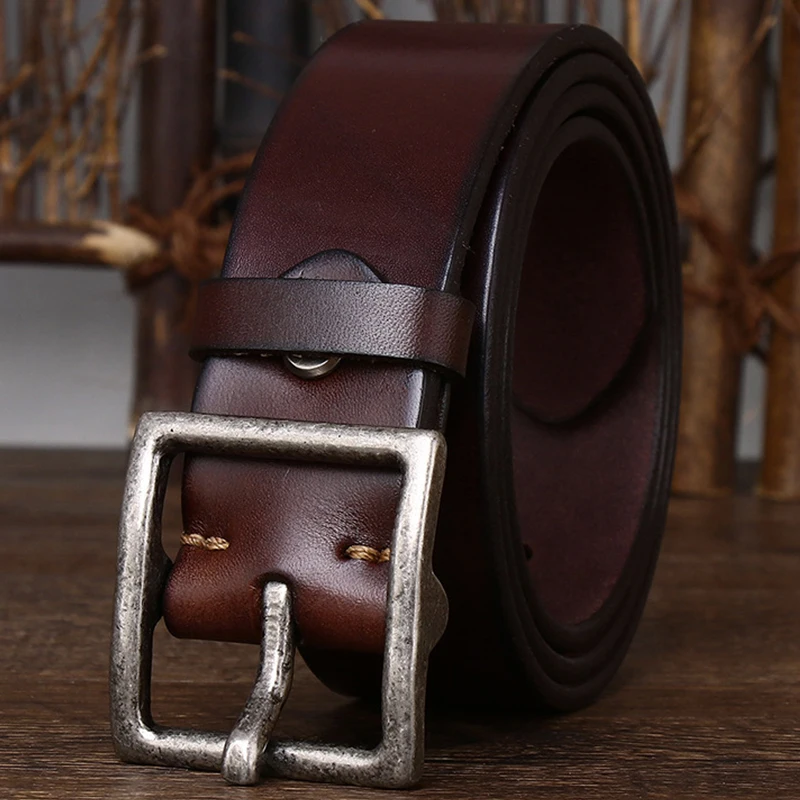 High-Grade 4.3CM Wide Cowhide Thick Leather Leather Belt Men'S Leather Pure Copper Pin Buckle Simple Retro Casual Jeans Belt A46