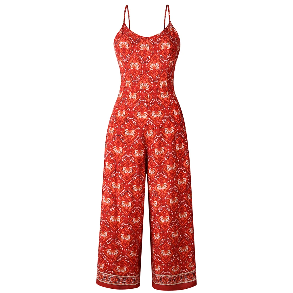 

Women Floral Printed Jumpsuits Summer Sleeveless Wide Leg Zipper Rompers