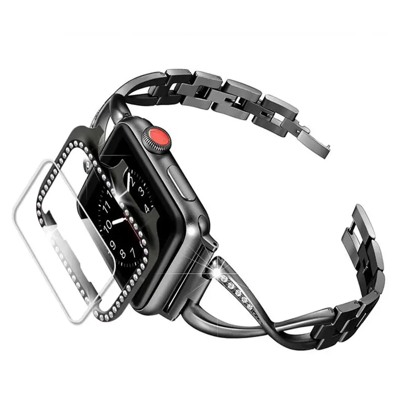 Фото Алмазный ремешок для apple watch band 38 мм 40 мм 44 мм 42 мм, чехол для iwatch, защитная пленка для apple watch band 5 4 3 SE 6 №2