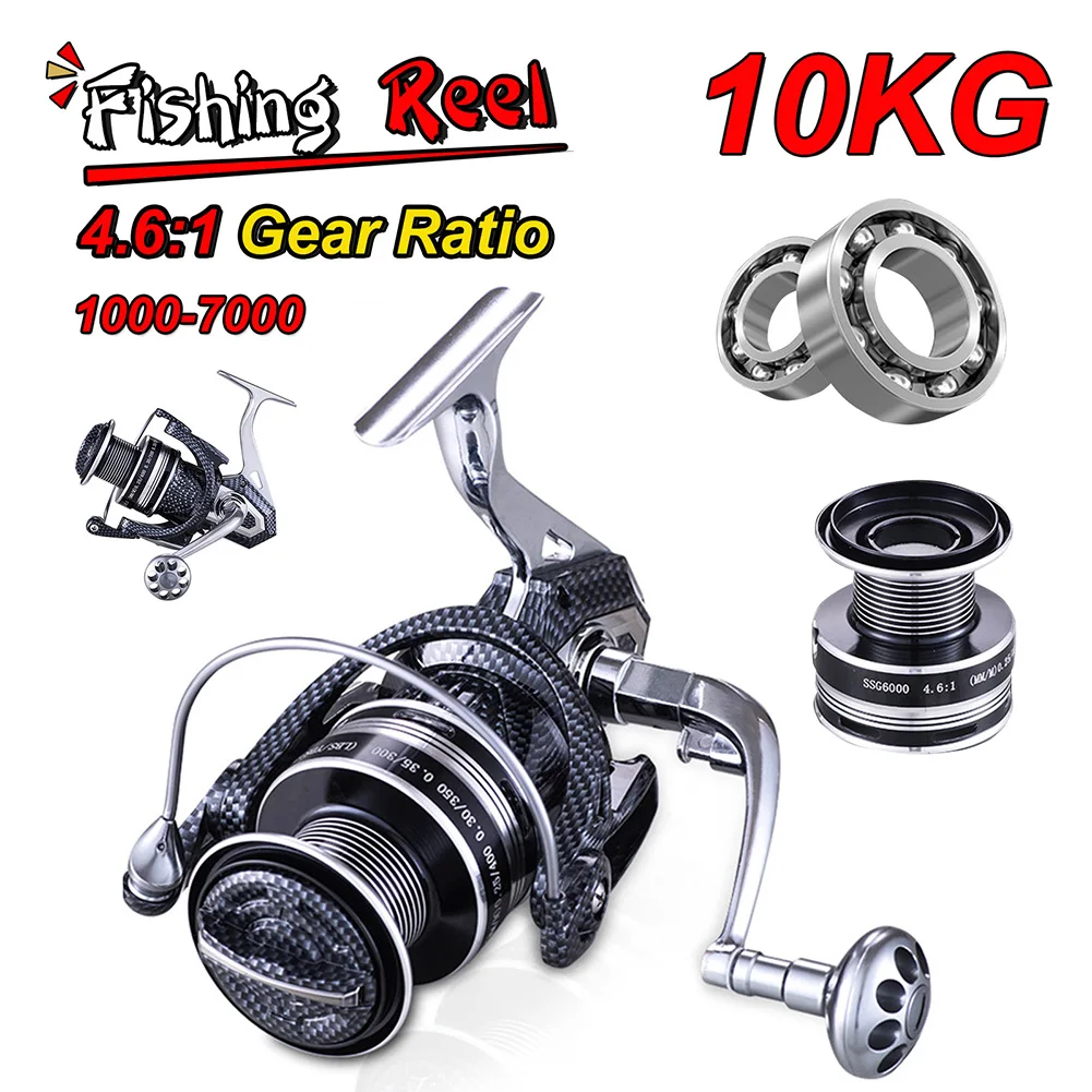 

Spinning Reel 1000-7000 Series Fishing Reel 4.6:1 speed ratio Metal Spool 10KG Max Drag Carp Fishing Freshwater Saltwater Tackle