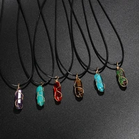 natrual quartzs stone charm necklaces for women men winding hexagonal column reiki pendulum pendant necklace chain jewelry gift