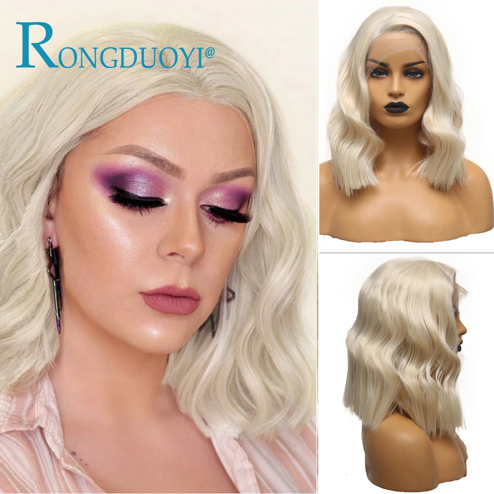 

RONGDUOYI Short Bob Synthetic Lace Front Wigs For Black Women Blonde Loose Wave Wig With Baby Hair Парик Cosplay Resistant Fiber