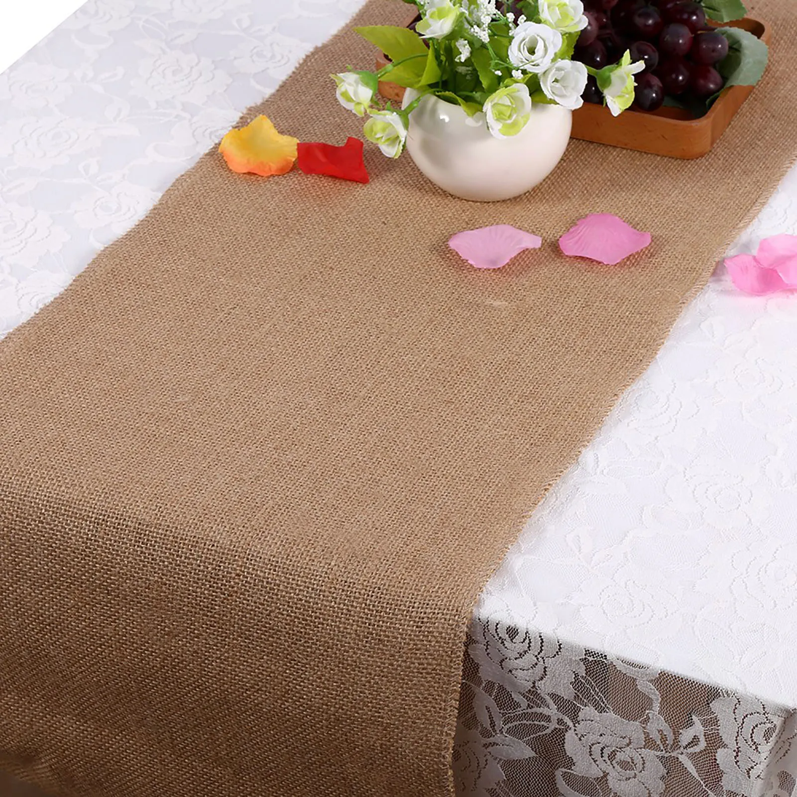 

Nature Hessian Jute Burlap Ribbon Rustic Table Runner Crafts Chair Home Wedding Party 30x200cm