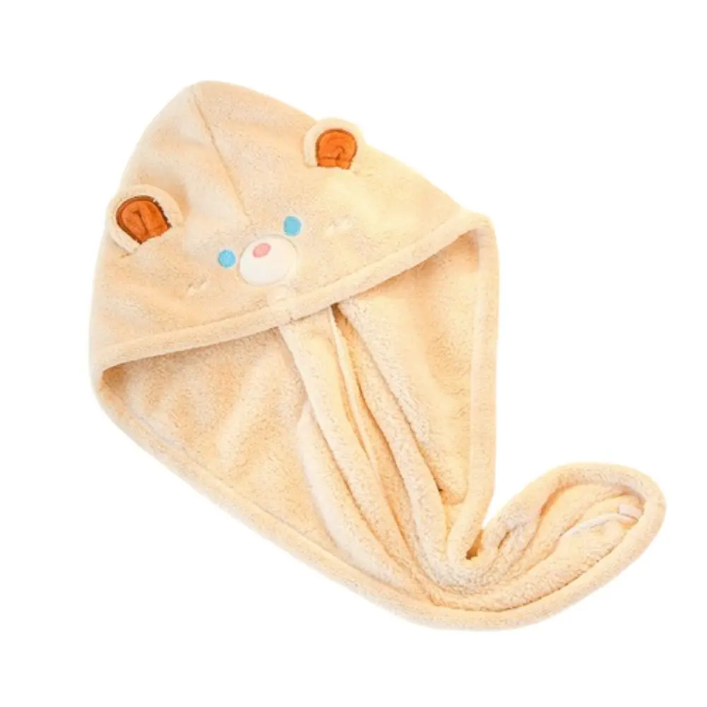 Шапочка для сухого волос с милым медвежонком впитывающая быстрая коралловая