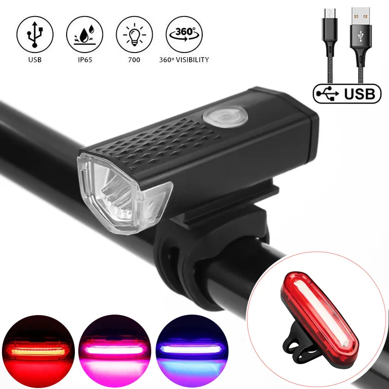 

Waterproof Bicycle Front Rear Light USB Rechargeable MTB Bike Headlight Taillight Cycling Safety Warning Light Luces Bicicleta