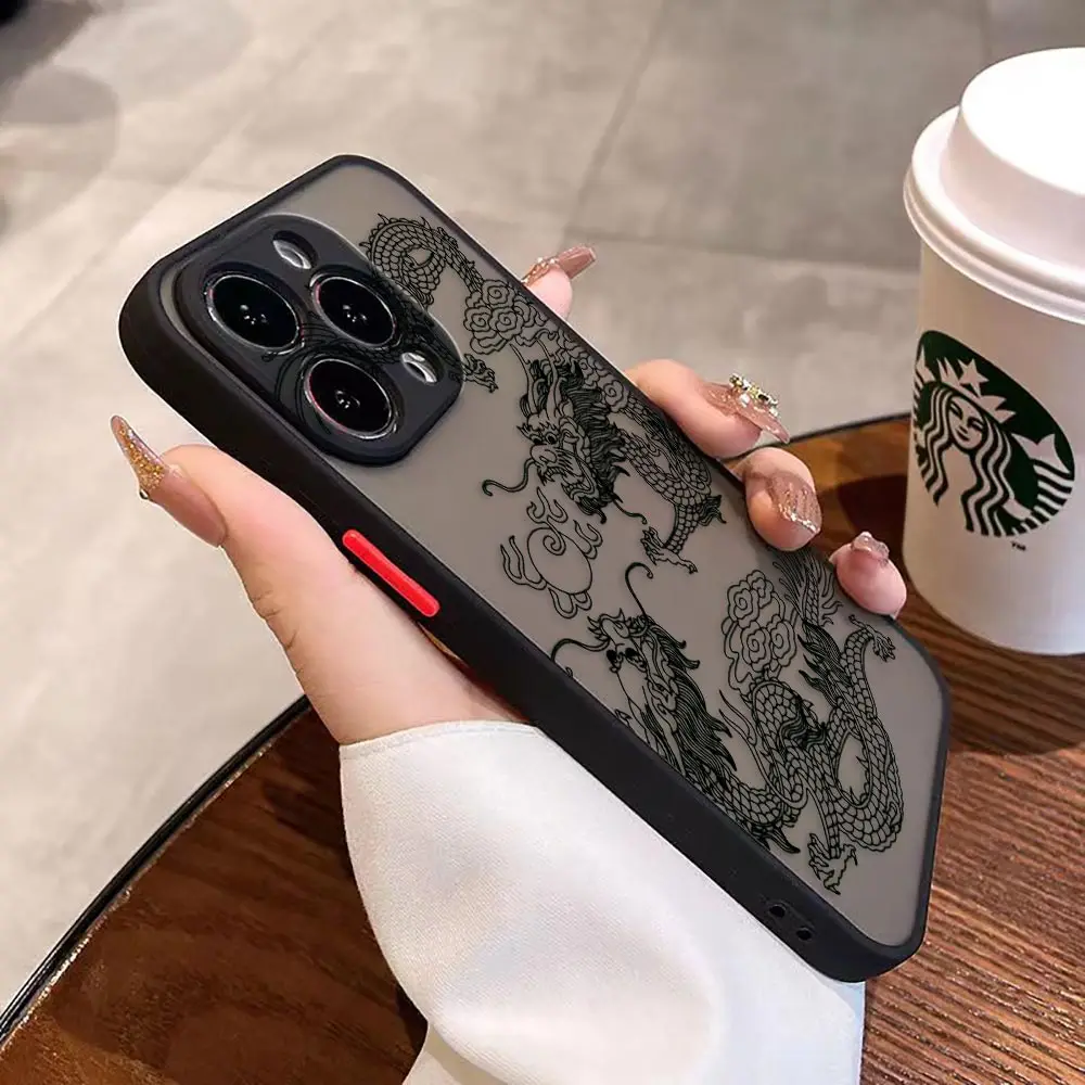 Matte Phone Case for iPhone Apple 14 13 11 12 MINI Pro XS Max XR X 7 8 SE 2022 2020 6 6S Plus Case Funda Capa Shell Dragon Paint