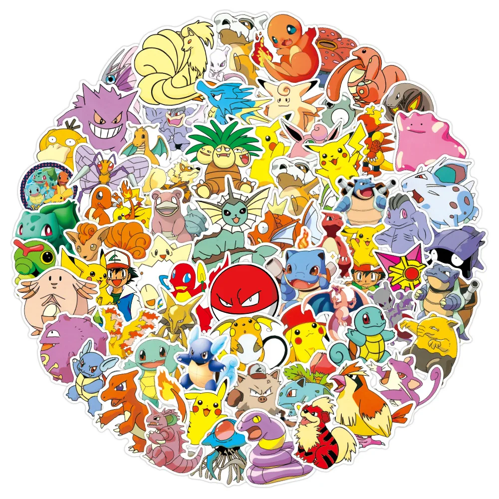 

100 sheets Pokenom Sticker Pokemon Pikachu Sticker Kawaii Cartoon Waterproof Sticker Children's Skateboard Guitar Laptop Sticker