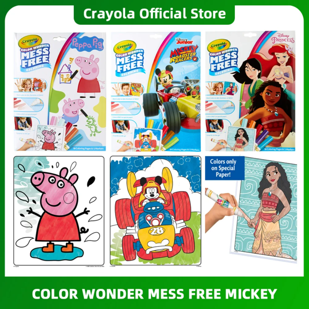 

Crayola Disney Princess Pages/Mickey Mouse Roadster Racers/Peppa Pig Color Wonder Pad and Markers Christmas Gift for Kids
