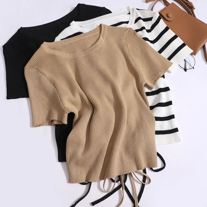 

Solid Color Casual T-shirt Women Long Sleeves Round Neck Crop Tops Sexy Simple Style Party Club 2023 Spring Summer New