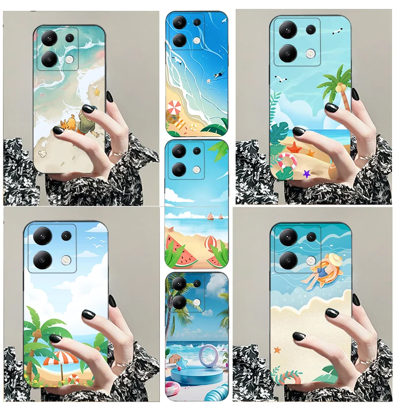 Для Redmi Note13 4 g 5 7 Pro 11 T 8 9 Plus Max Lite 10 S ТПУ черный мягкий телефонный фонарик летняя