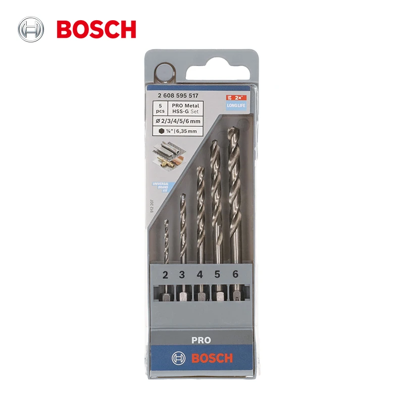 Сверла Bosch, 5 шт., спиральные сверла для металлообработки, Pro Series, Hss-G, 1/4 дюйма, аксессуары для электрической дрели с шестигранным хвостовиком для дерева Mental