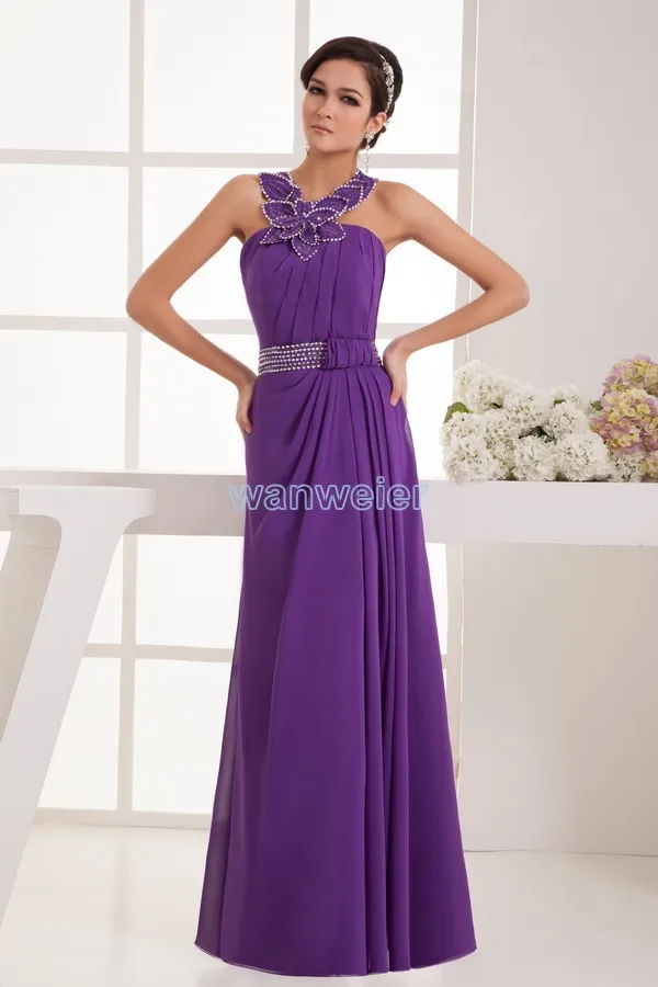 

free shipping 2016 formal dress long new design hot sale albanian brides maid dress beaing halter chiffon purple evening Dresses