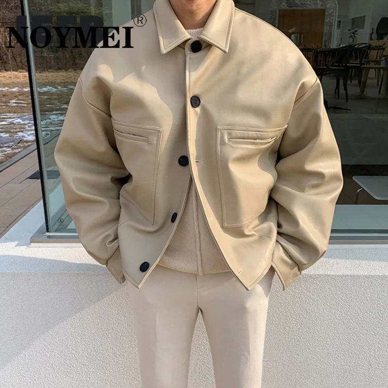 NOYMEI Jacket Loose High Street Men's PU Leather 2023 New Spring Coat Solid Color Zipper Kroea Short Clothes WA117