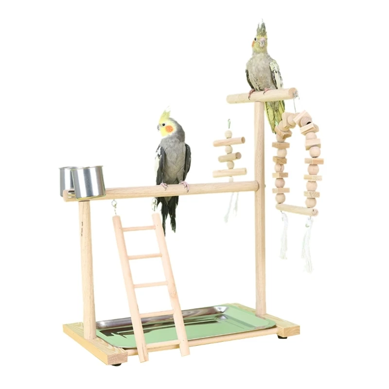 

Bird Cage Playing Stand Toy Chew Toy Ladder Swing Parrots Perch Playstand Activities Center with Feeding Cups