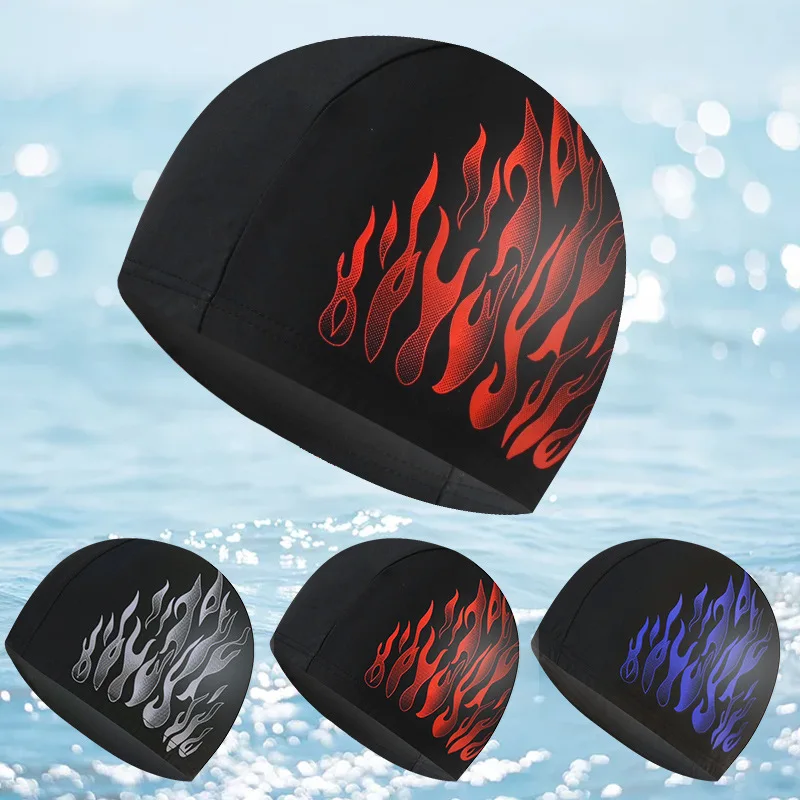 Flame Printed Swim Cap for Long Hair High Elasticity Nylon Swimming Hats for Women Men Unisex Adults Bathing Swimming Caps Hot
