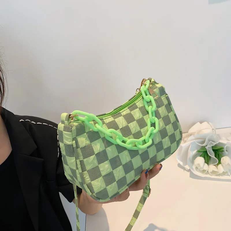 Simple Underarm Shoulder Bag Texture Chain Handbag for Women Lattice Large Capacity Fashion Casual Small Messenger bag Female