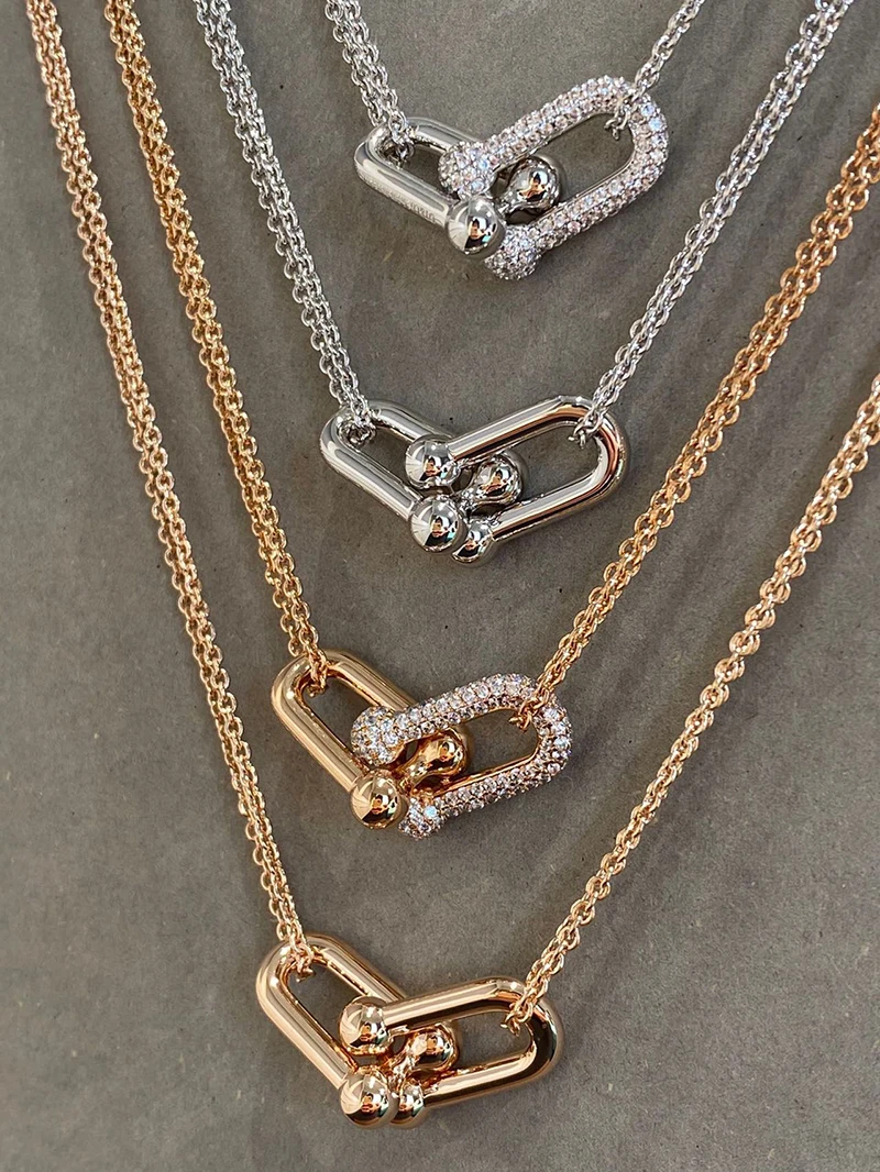 

High Quality 925 U-Shaped Horseshoe Buckle Necklace Set for Women High-end Stylish Luxury Brand Jewelry Does Not Fade Party Gift
