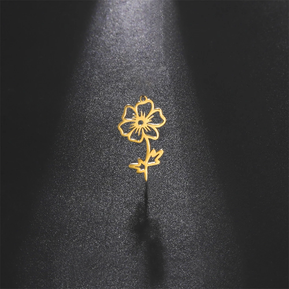 5pcs/Lot Wholesale Cosmos Flowers Pendants Bulk Accessories Stainless Steel Necklace Bracelet Charms For Jewelry Making Supplies