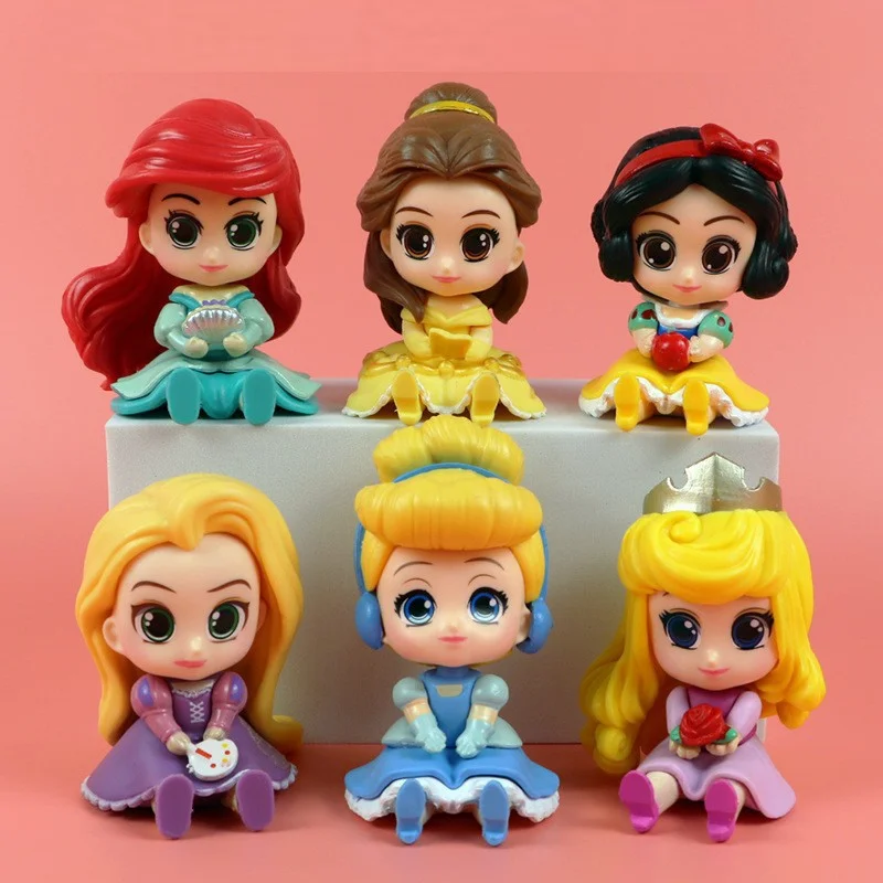 

6pcs/lot Disney Princesses Snow White Ariel Belle Sitting PVC Figure Dolls Figures Toys