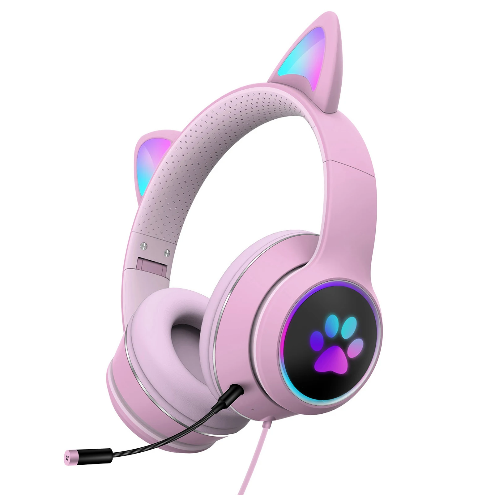 

Wired Gaming Headset Laptop Home Over Ear RGB LED Light Omnidirectional With Microphone Lightweight Stereo Sound Travel Fashion