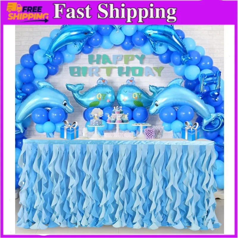 

Table Skirt for Rectangle Tables 8ft Baby Shower Birthday Party Desk Wedding Bridal Baptism Halloween Chirstmas Banquet Gender