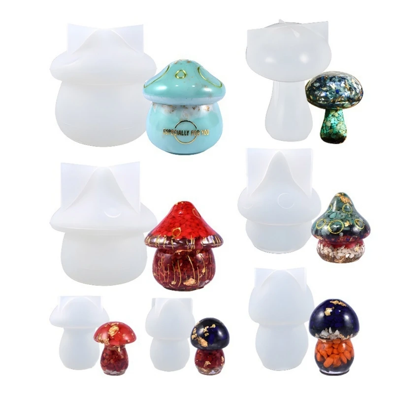 

4XBF 7 Pcs Diy Crystal Drop Glue Aromatherapy Gypsum Molds Three-dimensional Mushroom Ornaments Pendant Silicone Molds