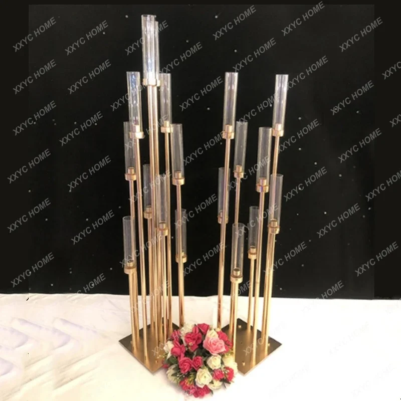 

10 Heads Metal Candelabra Candle Holders Road Lead Table Centerpiece Gold Candelabrum Stand Pillar Candlestick For wedding